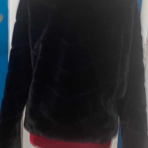 Faux fur  lined plush Black waist length w zipper - Picture 2 of 3